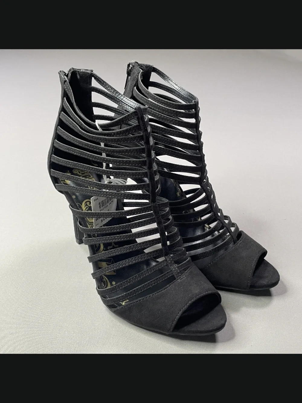 NEW Brash Shoes Womens 7 black faux leather strappy heels whimsy goth cocktail